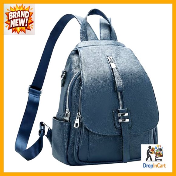 Genuine Leather Convertible Backpack Shoulder Bag Buckle Flap Daypack